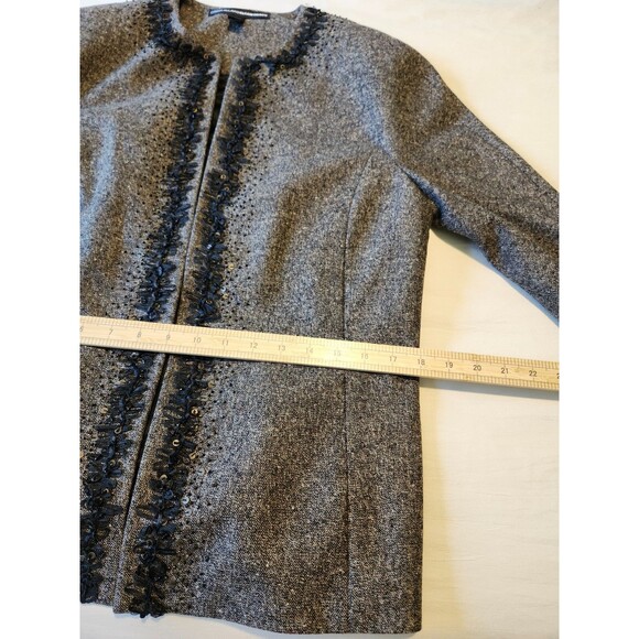 Ellen Tracy Wool Tweed Jacket Brown Black Ribbon Detail Sz 12 - Picture 7 of 12